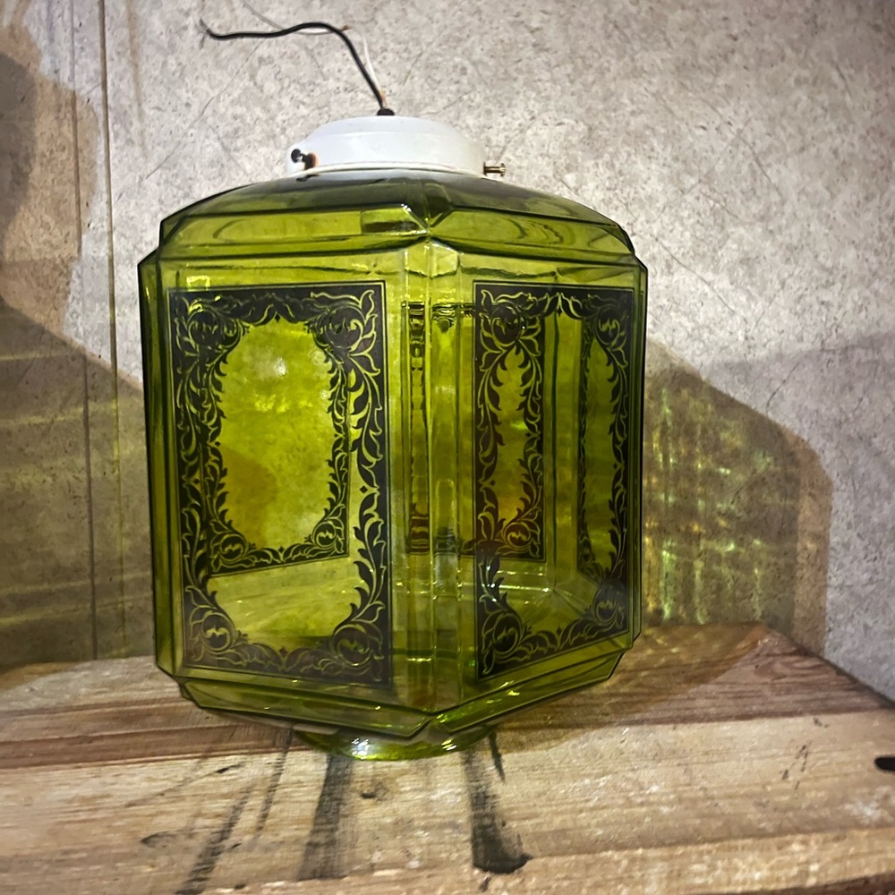 Vintage Green Glass Lantern hard wired light fixture